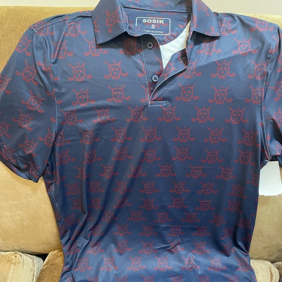 Sosik Mens skull and golf club crossbones golf polo Sz SM - Picture 4 of 5